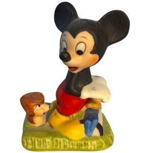 Walt Disney Productions Vintage 1977 Mickey Mouse mowing the lawn mini figurine